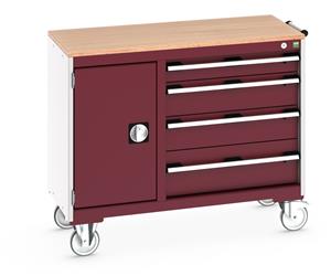 41006010.** Bott Cubio Mobile Cabinet / Maintenance Trolley measuring 1050mm wide x 525mm deep x 890mm high. Storage comprises of 1 x Cupboard (400mm wide x 600mm high) and 4 x 650mm wide Drawers (1 x 100mm, 2 x 150mm & 1 x 200mm high)....